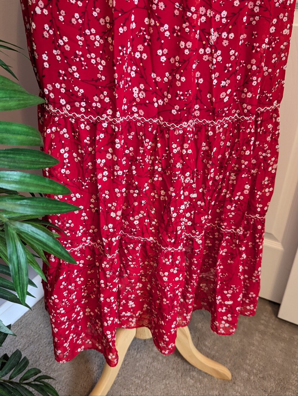Max Studio Red White Floral Ruffle Smocked Sleeveless Halter Maxi Dress Large - Picture 6 of 11
